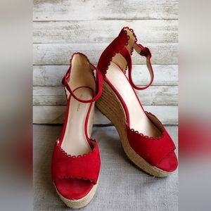 Pelle Moda Red Scalloped Wedge Sandals